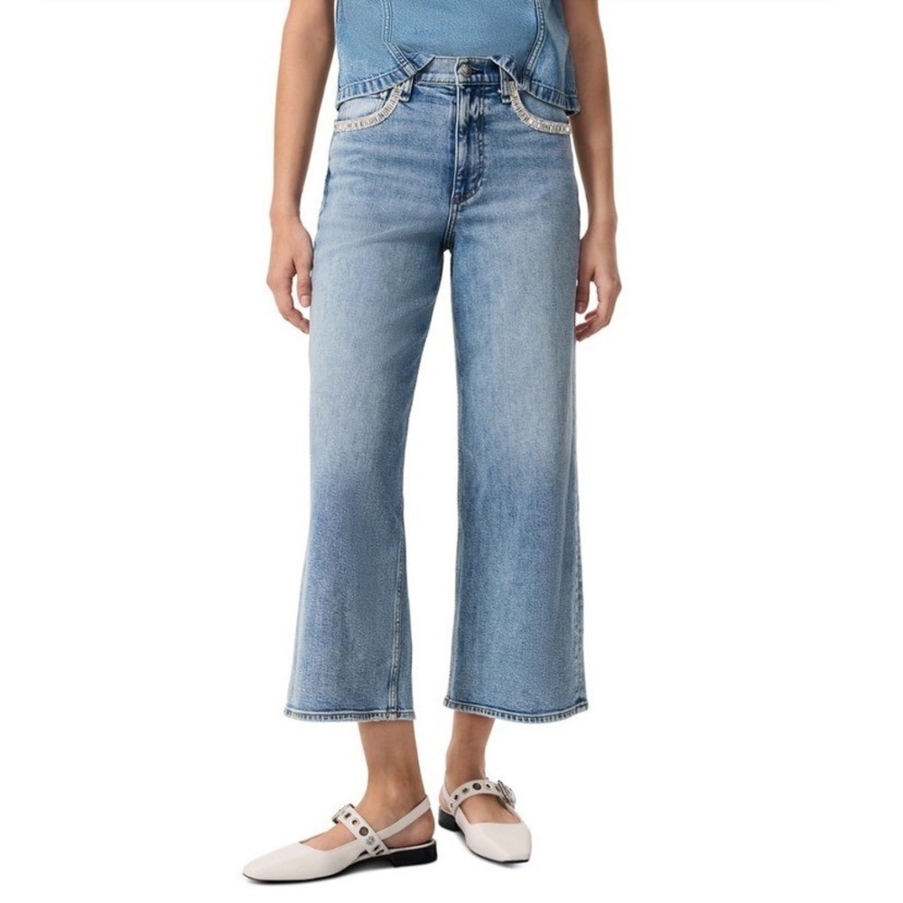 RAG BONE Andi High Rise Cropped Wide Leg Jeans Pacific Jewel‎ Size 28